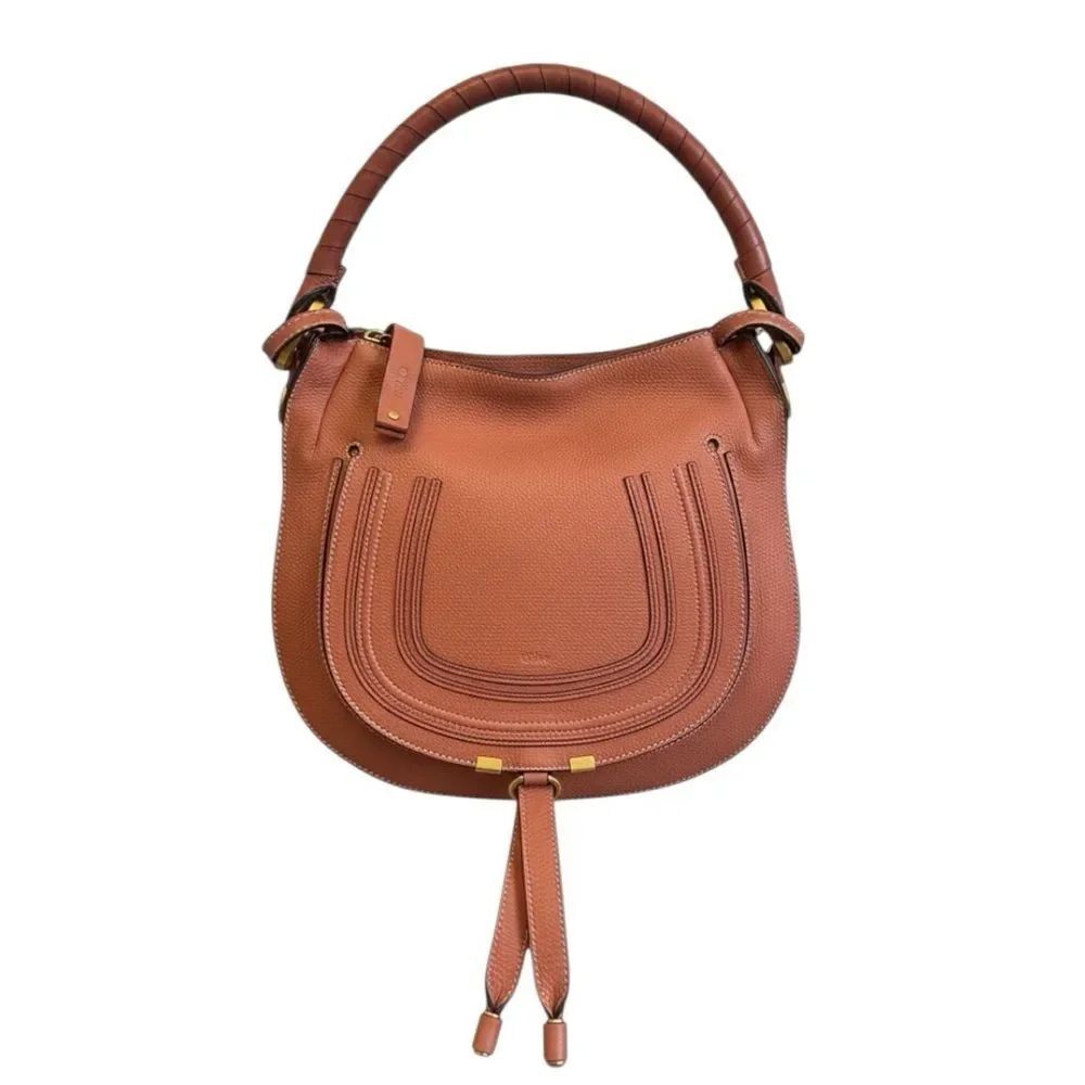 Chloe Coral Pink Tan Pebbled Leather Marcie Saddle Hobo Shoulder Bag Auth